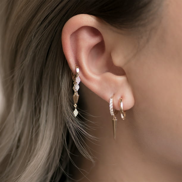 Blue stone and spike dangle earrings